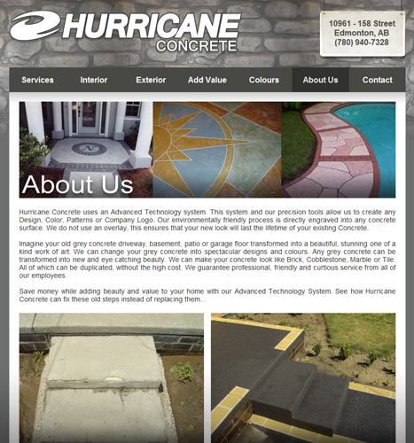 Web Design, Illustration, Photo Manipulation: Hurricane Concrete Website - About Us Page