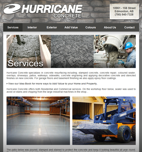 Web Design, Illustration, Photo Manipulation: Hurricane Concrete Website - Services Page