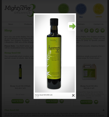 Web Design, Illustration, Photo Manipulation: Mighty Trio Organics Website - Shop Page | Lightbox
