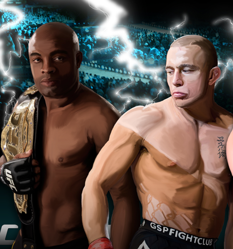 Print, Illustration, Digital Painting: UFC Champions Anderson Silva and Georges St.Pierre