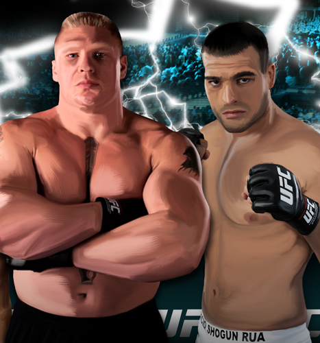 Print, Illustration, Digital Painting: UFC Champions Brock Lesnar and Maurício Shogun Rua