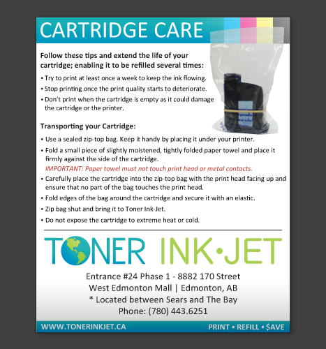 Print, Illustration, Photo Manipulation: Toner Ink Cartridge Care Flyer