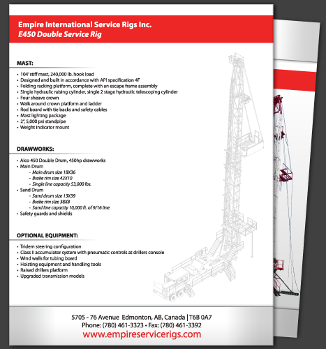 Print, Illustration, Photo Manipulation: E450 Double Service Rig Specsheet (Back)